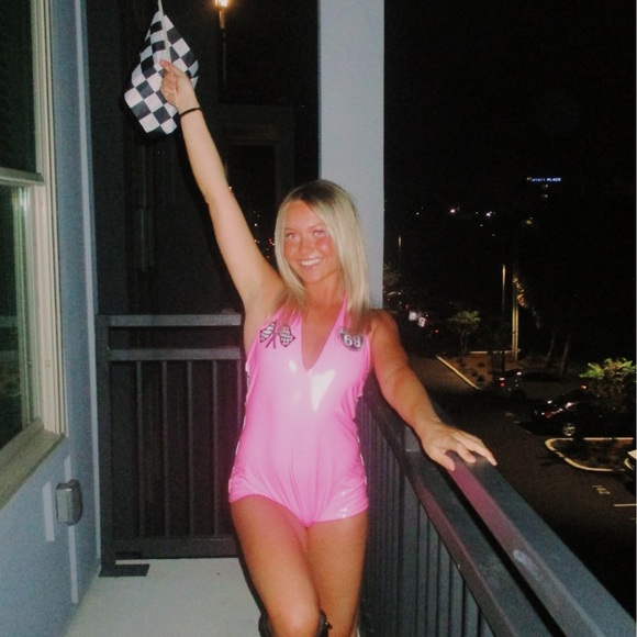 Pink Checkered Racing Bodysuit - Picture 3 of 4